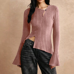 Casual Stitching Long Sleeve Button T-shirt