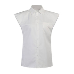 Slim Fit Sleeveless Shirt With Wide Padded Shoulder Pockets