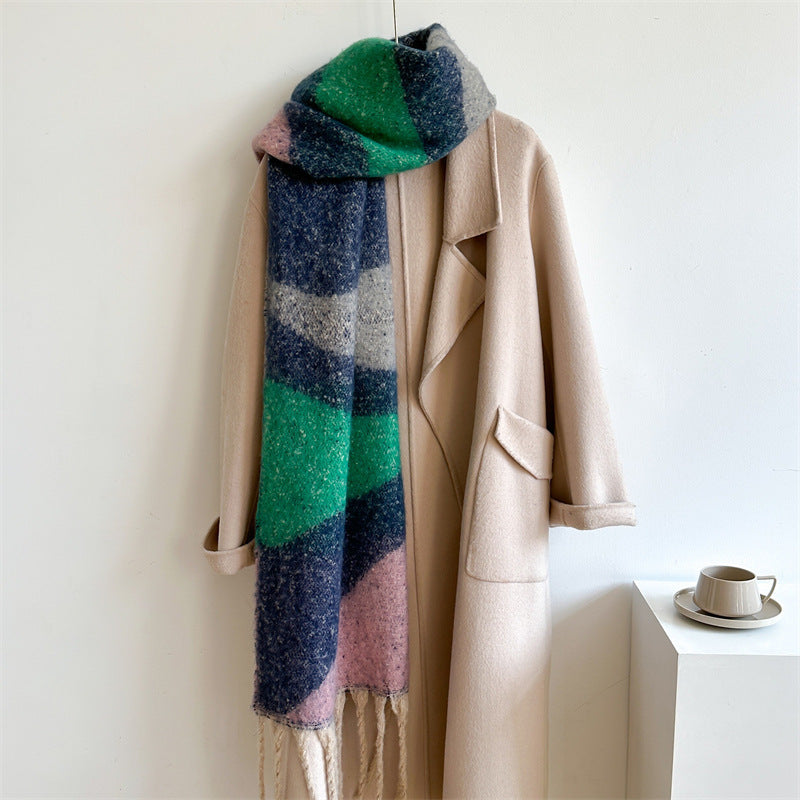 Scarf Simple Color Stitching Thickened Warm
