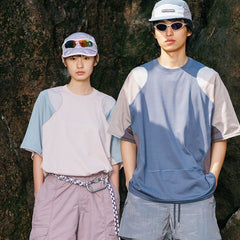 Men's Patchwork Contrast Color Sports T-shirt Loose Short Sleeve