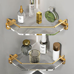Acrylic bathroom shelf space aluminum – 1 2 3 layer gold silver front view