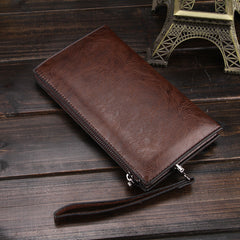 Leather phone wallet bag for men – black compact 21x12cm size detail