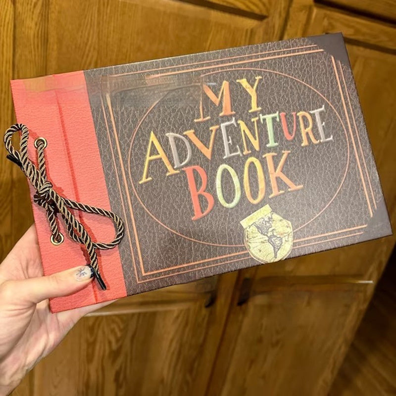Adventure photo album scrapbook – retro kraft paper tether binding front view