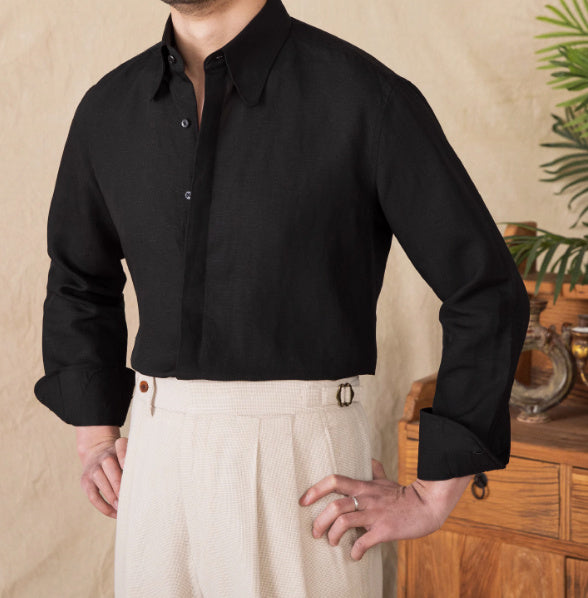 Skin-friendly Draping Lyocell Long Linen Sleeves Shirt