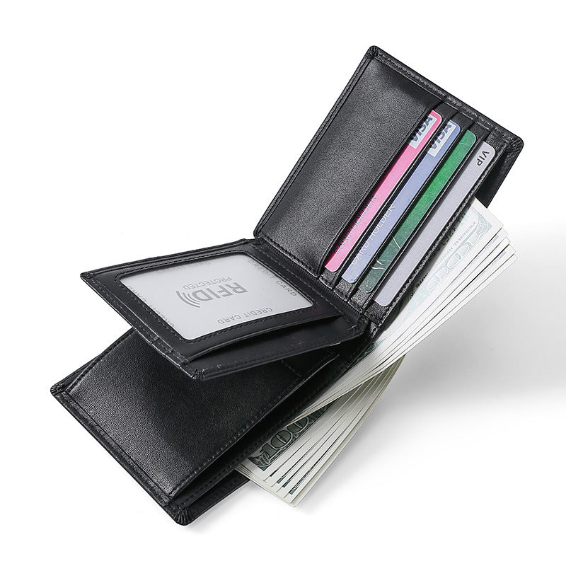 RFID leather wallet for men – anti-skimming card protection close-up
