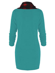 Check button high collar sweater