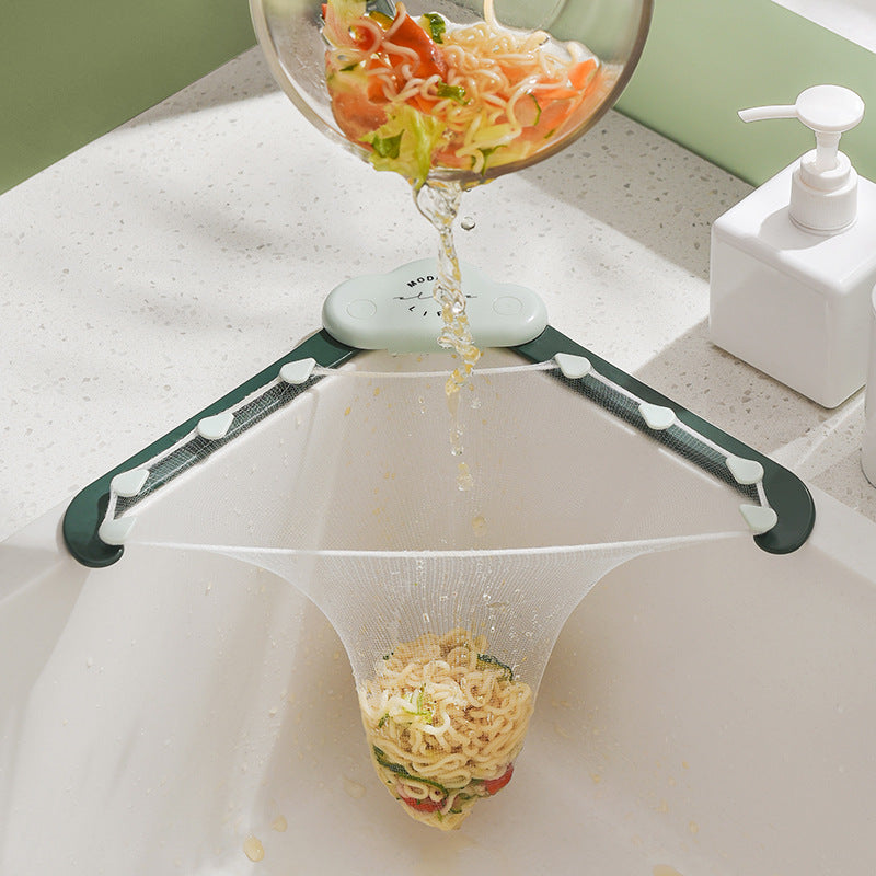 Sink drain rack with filter mesh bag – green gray color options detail