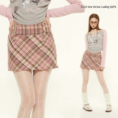 High Waist Slimming Sheath Plaid Skirt