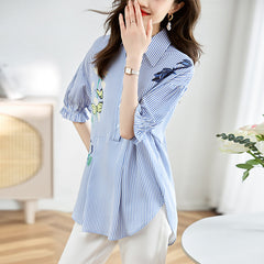 Real Shot Design Loose And Comfortable Striped Shirt