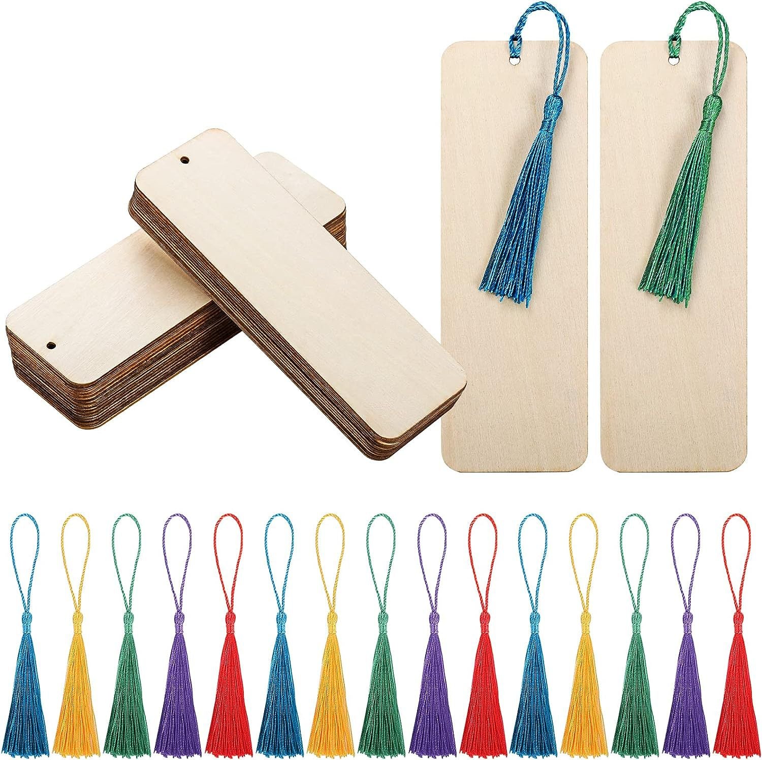 Wooden blank bookmarks set – natural wood rectangular DIY craft detail