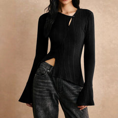 Casual Stitching Long Sleeve Button T-shirt