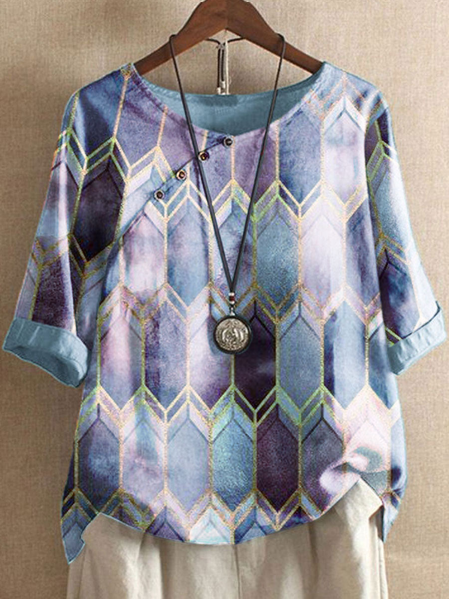 Round Neck Short Sleeve Printed Loose Bottoming Shirt