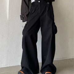 Retro Solid Color Elastic Casual Wide Leg Pants For Women