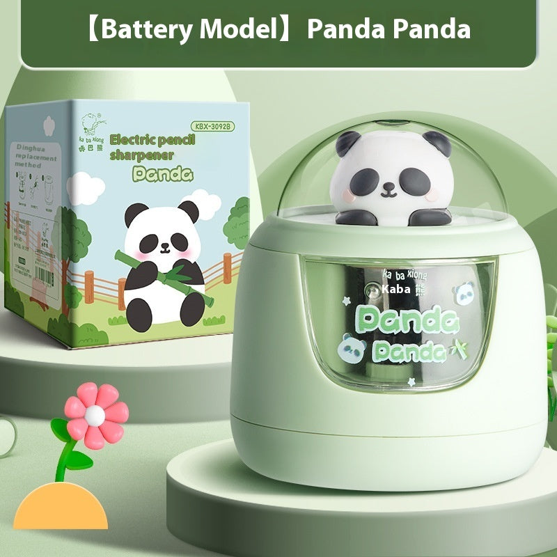 Electric pencil sharpener for kids – automatic cartoon battery green front view