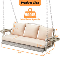 Outdoor porch swing with cushions – fold-up side table close-up