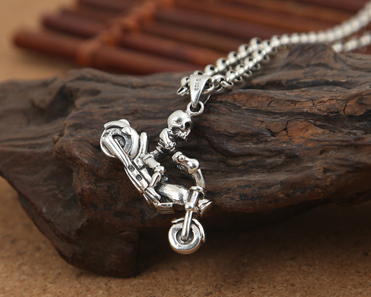 S925 Sterling Silver Fashion Vintage Punk Style Skull Knight Pendant