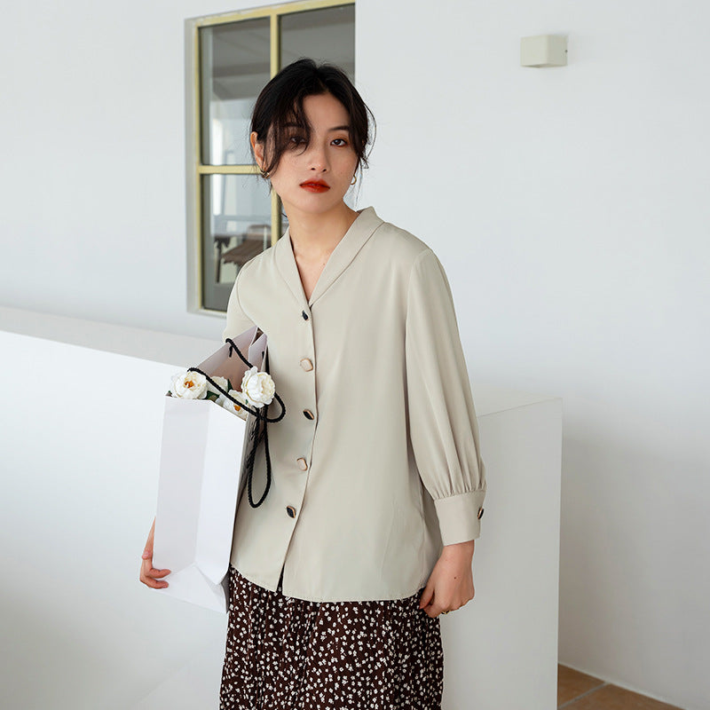 Real Shot Design Sense Niche Chiffon Shirt For Women Spring And Summer New Three-quarter Sleeve Temperament Slimming Shirt