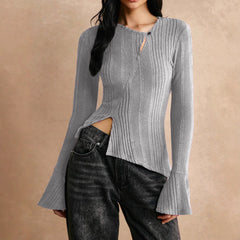 Casual Stitching Long Sleeve Button T-shirt
