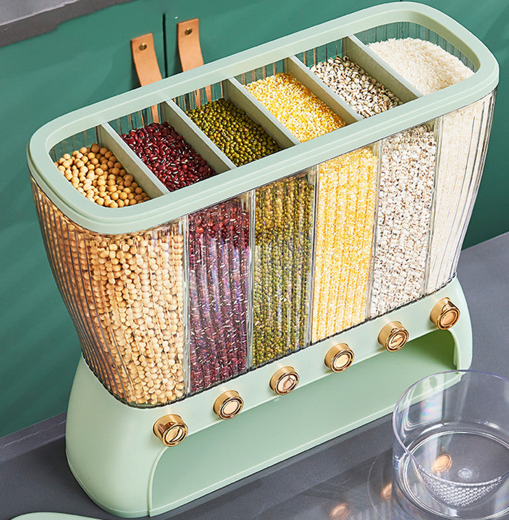 Kitchen grain storage box with compartments – green white color options