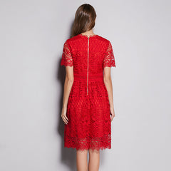 Small Fragrance Round Neck Heavy Industry Water-soluble Hollow Large Size Dress