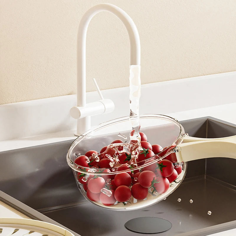 Fruit drain basket with lid – concealed foldable handle design
