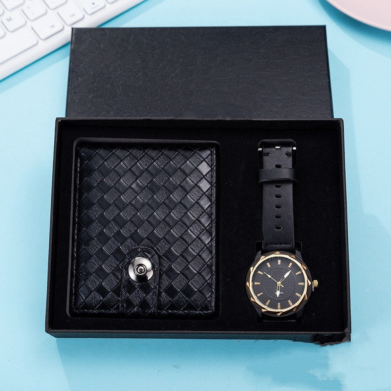 Luxury watch and wallet gift set for men – quartz leather strap front view
