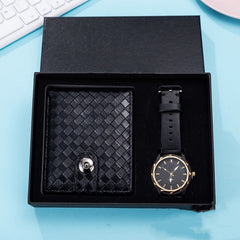 Luxury watch and wallet gift set for men – quartz leather strap front view