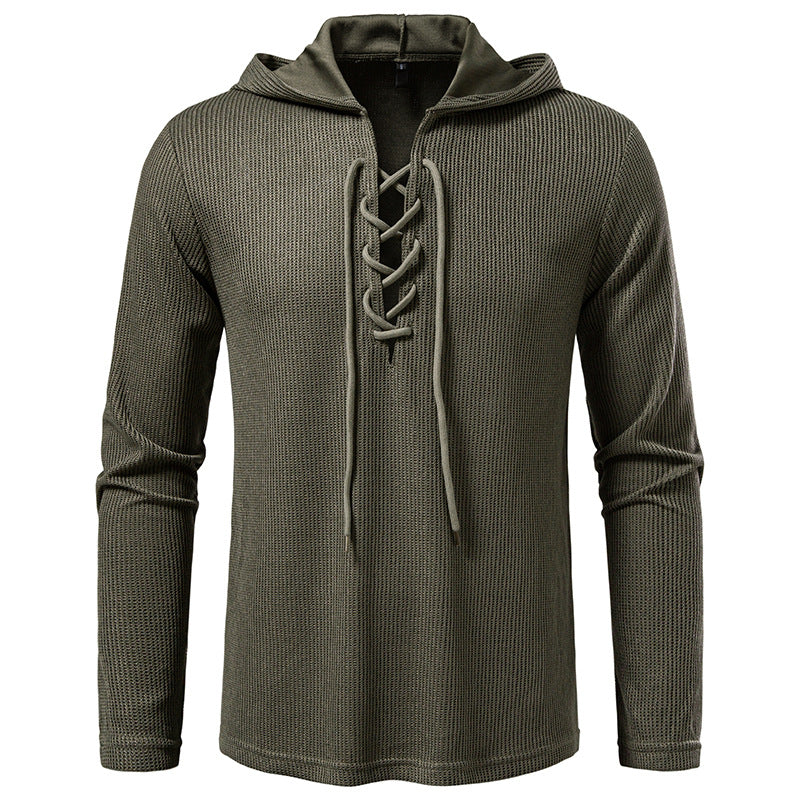 Drawstring Design Men's Hooded Long Sleeve T-shirt