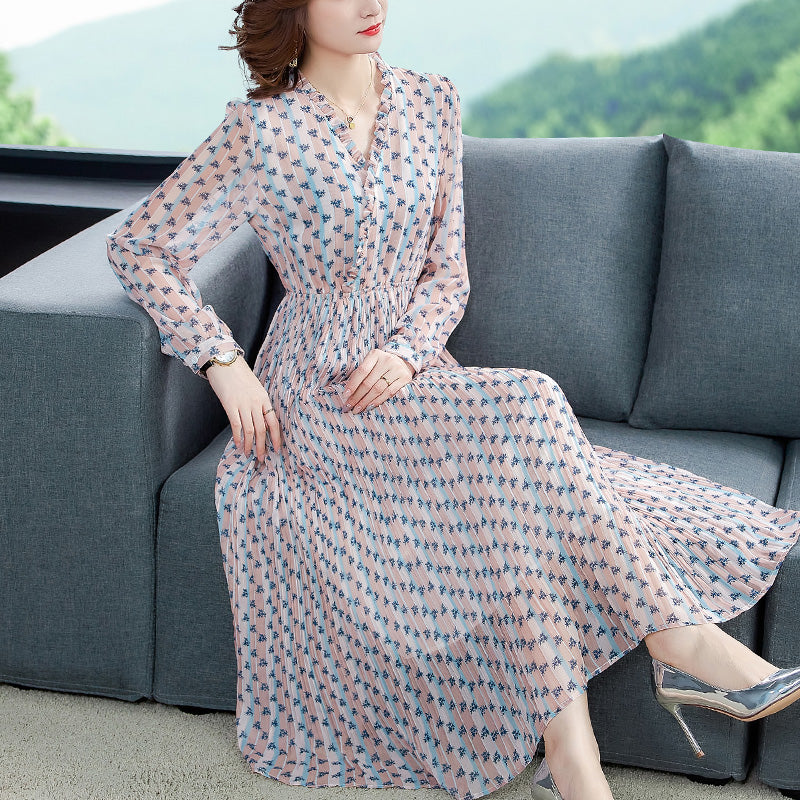 Spring New Female Chiffon Long-sleeved Dress