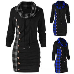 Check button high collar sweater