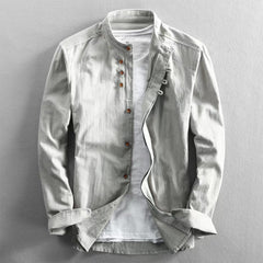 European And American Style Men's Clothing Stand Collar Buried Clip Casual Shirt