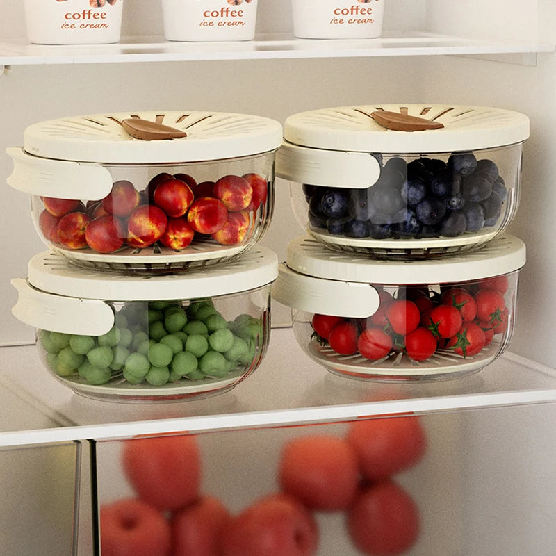 Fruit drain basket with lid – 15.5x8.3cm compact size refrigerator