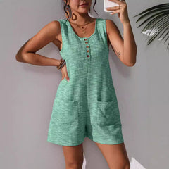 Casual Button Pocket Vest Jumpsuit For Women