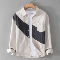Men's Clothing Leather Stitching Long-sleeved Shirt