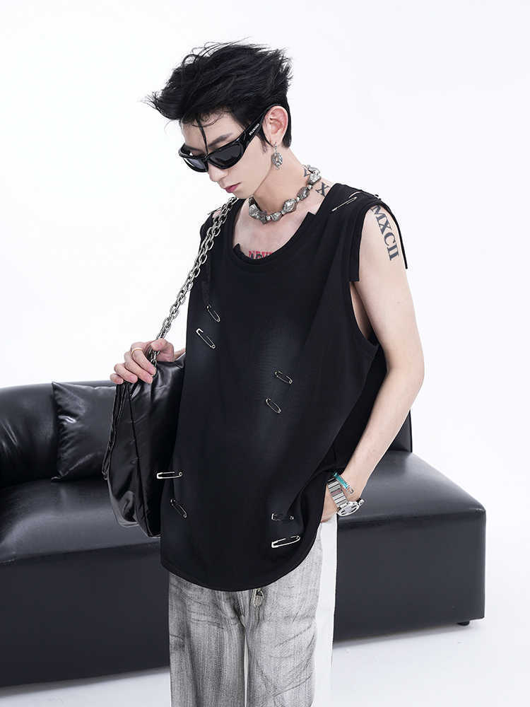 Vest Men's Waistcoat Ripped Irregular Cutting Piece Sleeveless T-shirt
