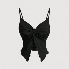 Ladies' Fashionable Solid Color Suspender Butterfly Shaped Irregular V-neck Top Sexy Vacation Style Top