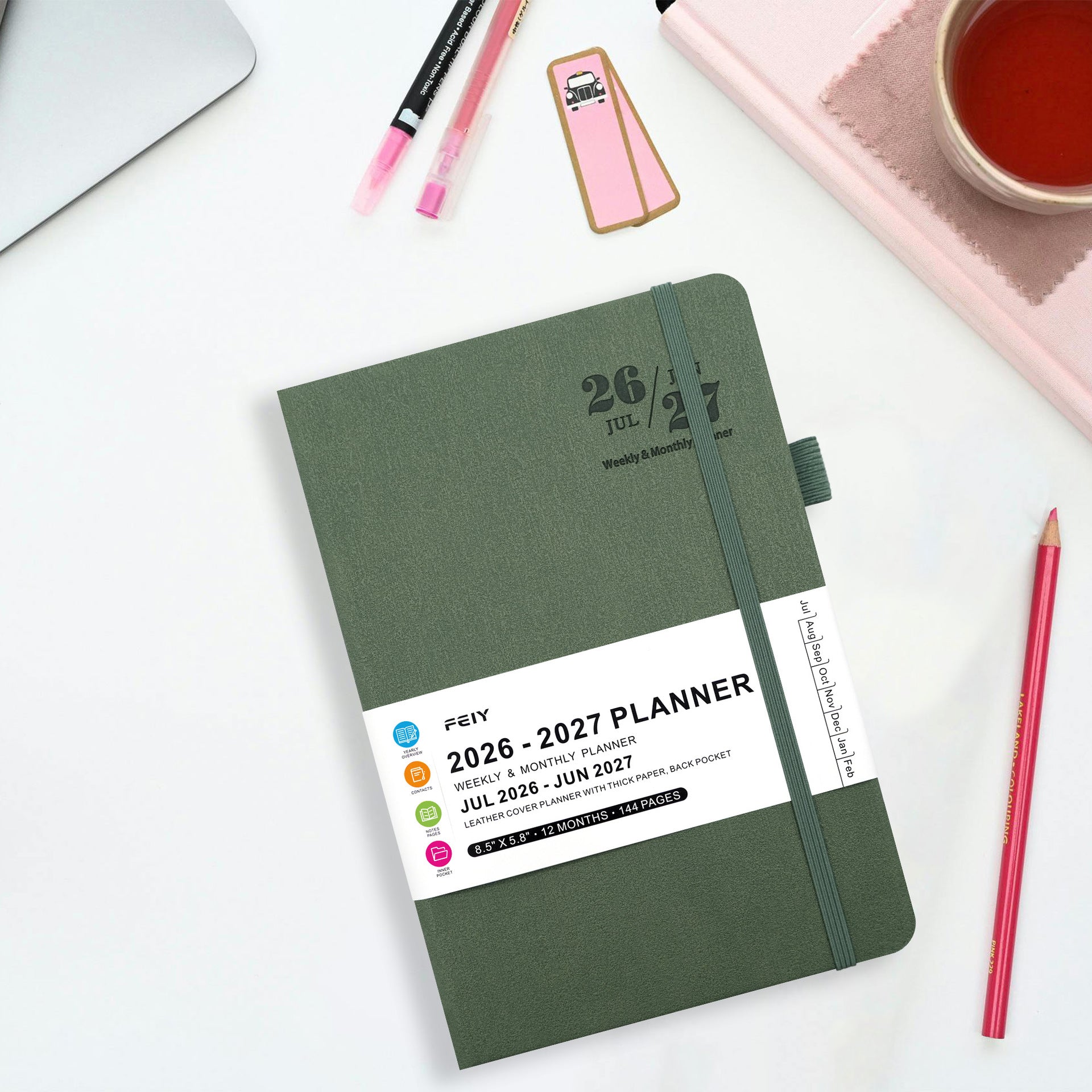 2026 2027 weekly planner notebook – gray dark green dark blue black options