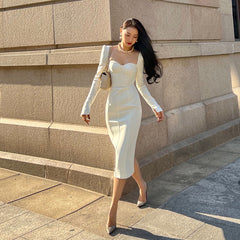 Black Square Neck Long Sleeve Bottoming Dress