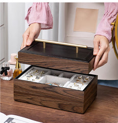 Walnut wood jewelry storage box – Chinese palace style gift box front view