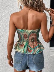 Summer Mandala Print Asymmetrical Hem Tube Bodycon Top
