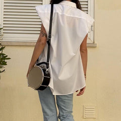 Slim Fit Sleeveless Shirt With Wide Padded Shoulder Pockets