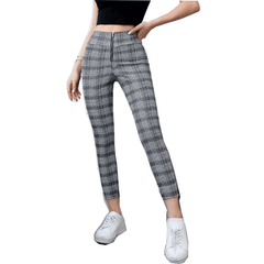 New European And American Plaid Leggings Casual Pants