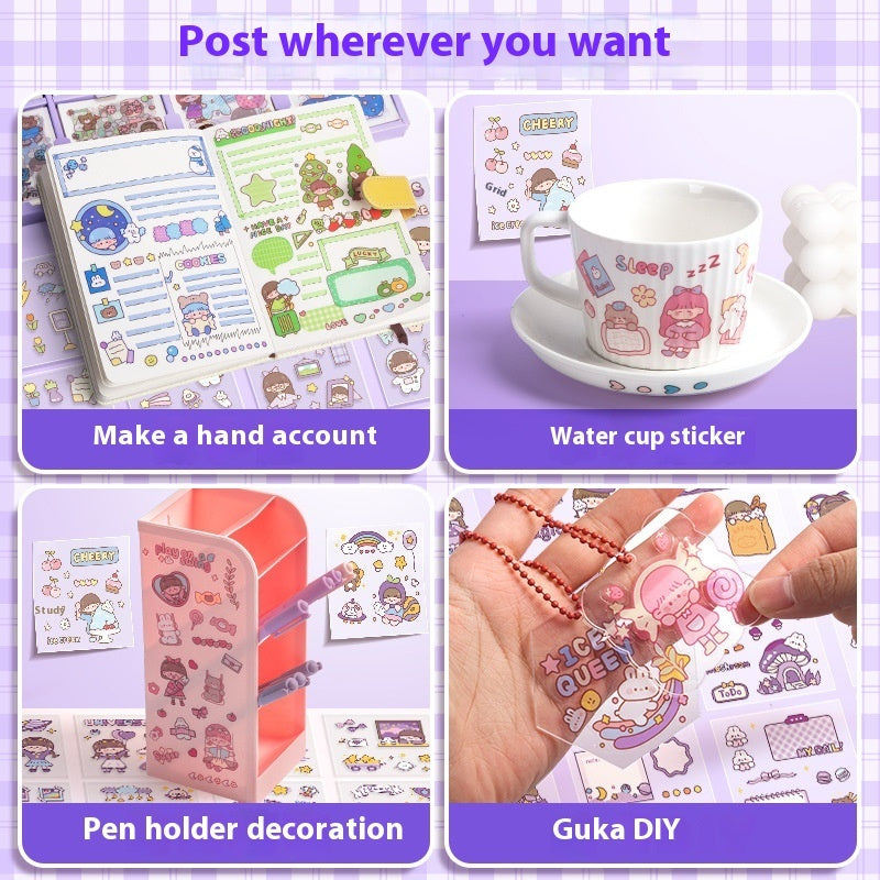 Waterproof cartoon stickers pack 200 pcs – peach tea party design detail