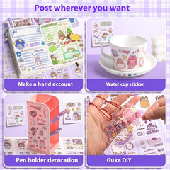 Waterproof cartoon stickers pack 200 pcs – peach tea party design detail