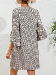 Cross Border Foreign Trade Popular V-neck Loose Printed Floral Bell Sleeve Dress