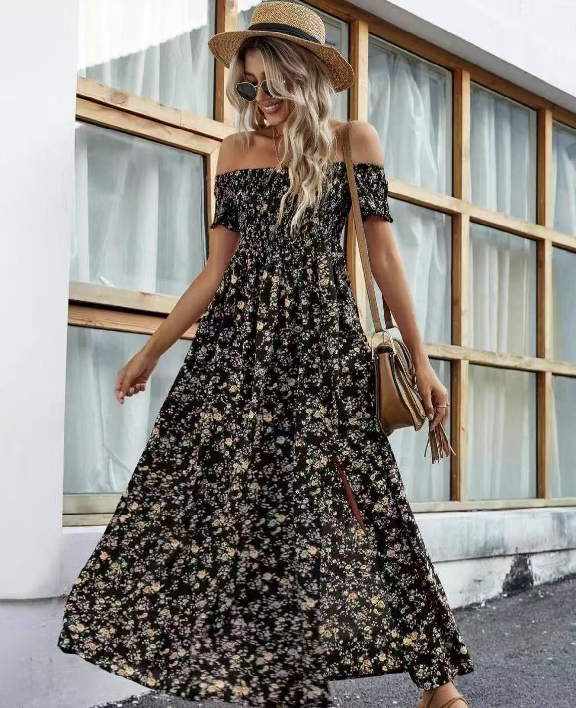 Bohemian Off-shoulder Small Floral Dress