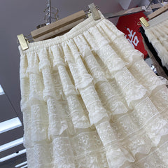 New High Waist Slimming French Layered Lace Stitching Cake Dress Skirt For Women