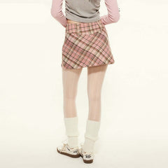 High Waist Slimming Sheath Plaid Skirt