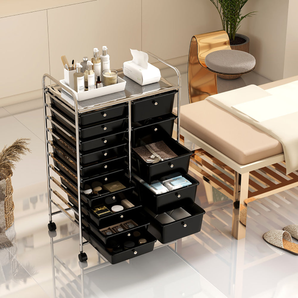15 drawer rolling storage cart – 24.5x15x38 inch dimensions side view