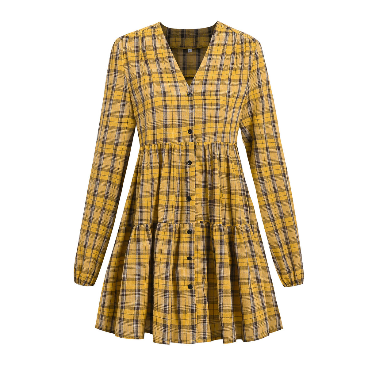 Women's Classic Vintage Plaid Bubble Sleeve Dress